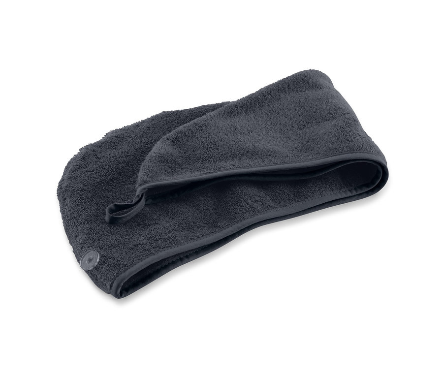 Szary turban do włosów na białym tle.