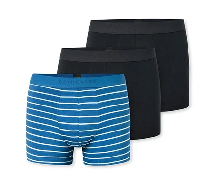 Bokserki SCHIESSER, 3 pary, w niebiesko-białe paski i czarne.