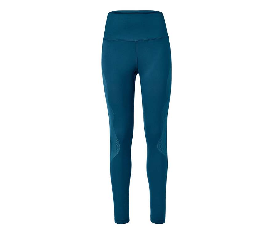 Niebieskie legginsy sportowe modelujące sylwetkę.