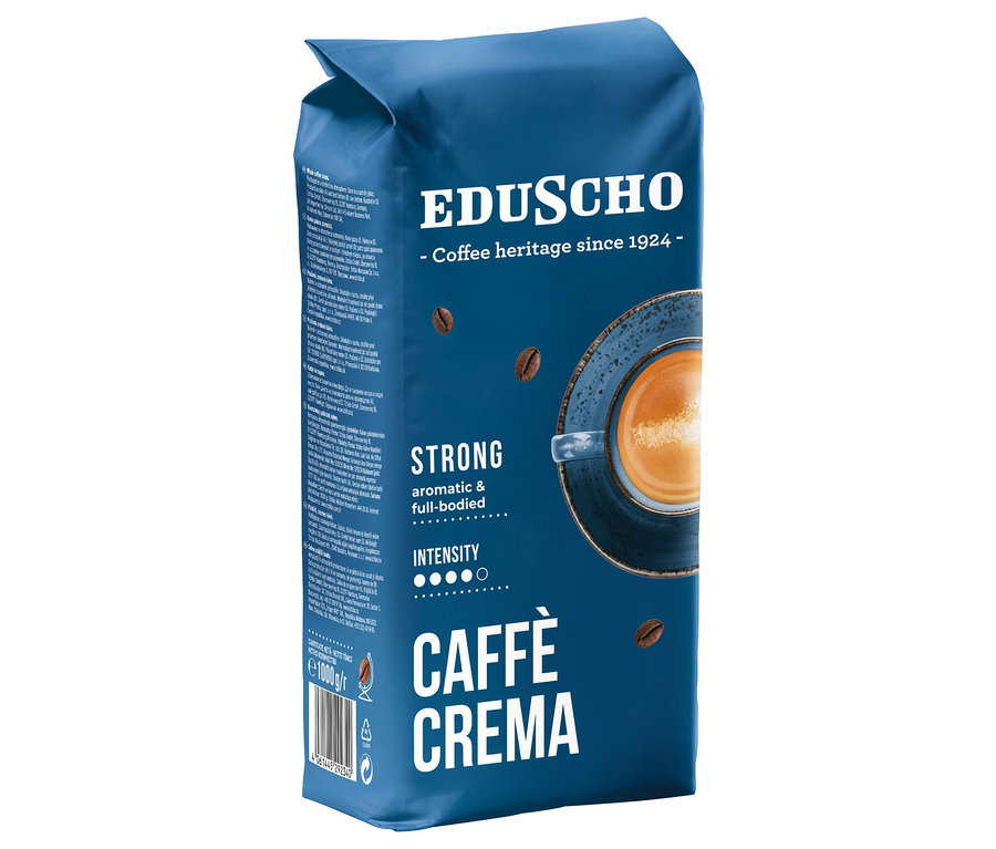 Niebieskie opakowanie kawy ziarnistej Eduscho Classic Coffee Strong, 1000 g.