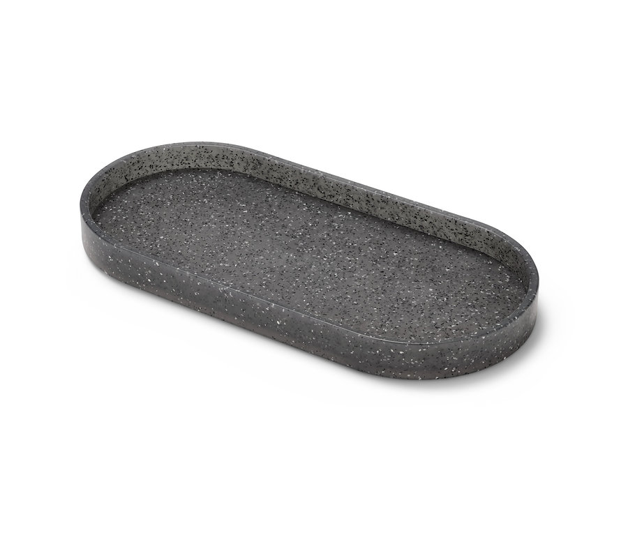 Owalna tacka z imitacji granitu.