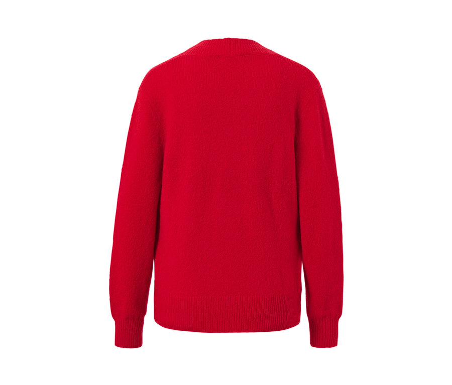 Czerwony rozpinany sweter.