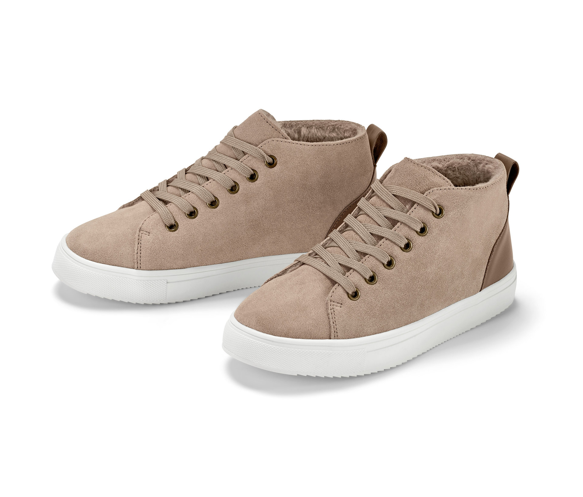 Tchibo - Buty typu sneakers ze skóry welurowej z wyściółką- biały/beżowy