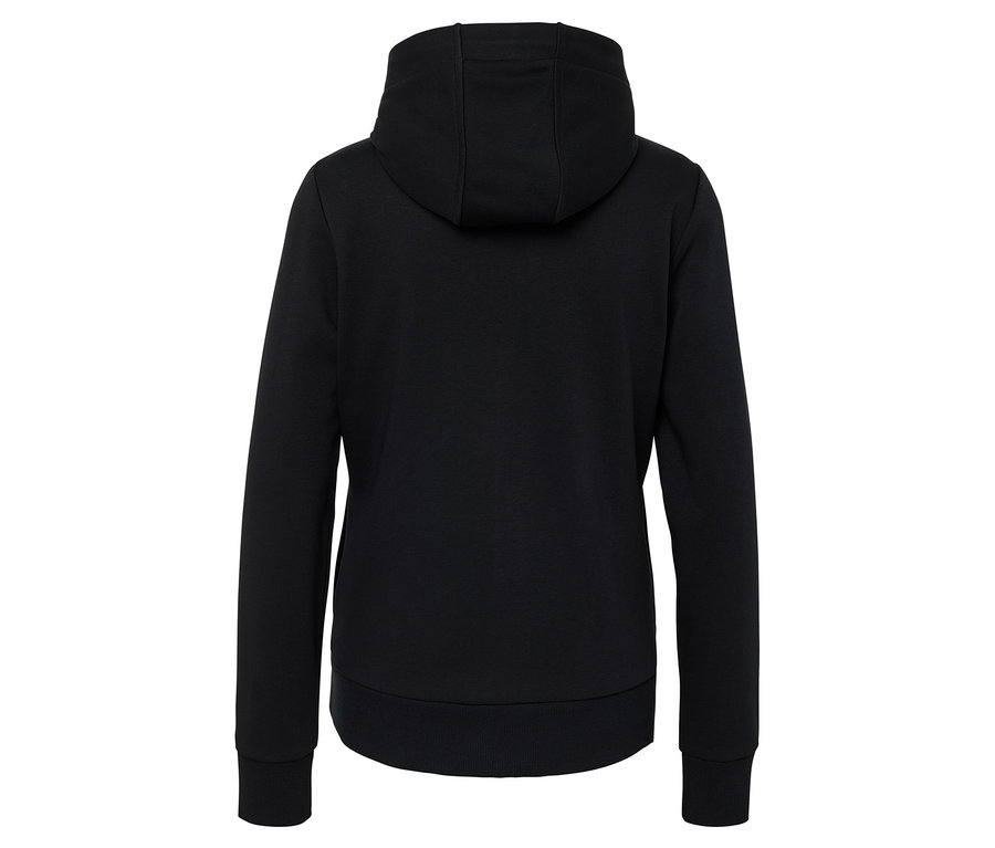 Widok z tyłu czarnej bluzy z kapturem.