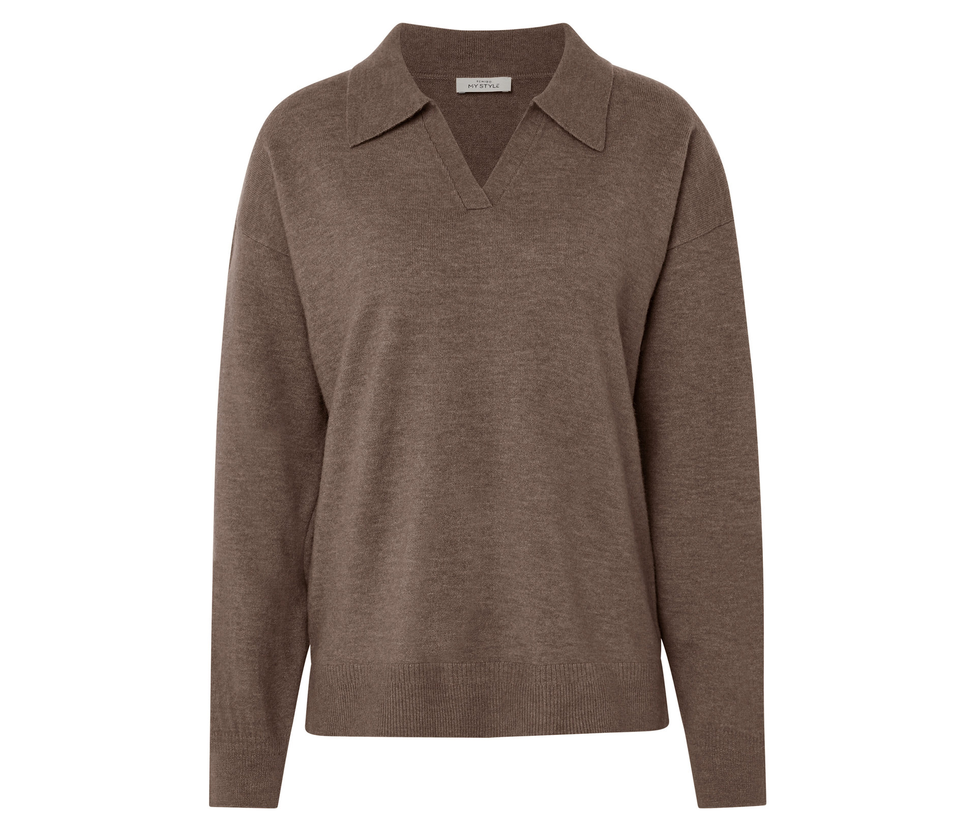 Tchibo - Sweter z dzianiny z kołnierzykiem polo- brązowy