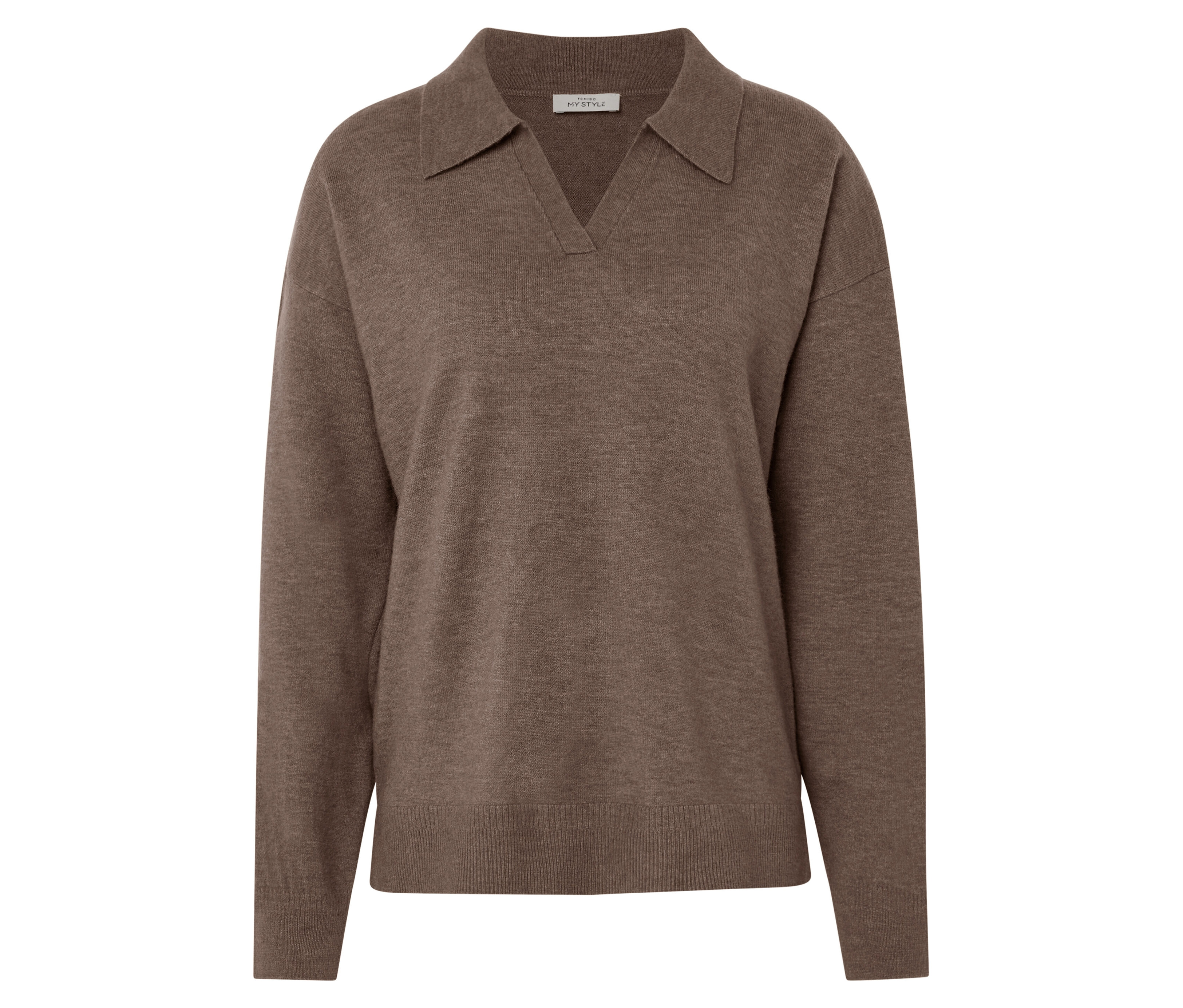 Tchibo - Sweter z dzianiny z kołnierzykiem polo, brązowy