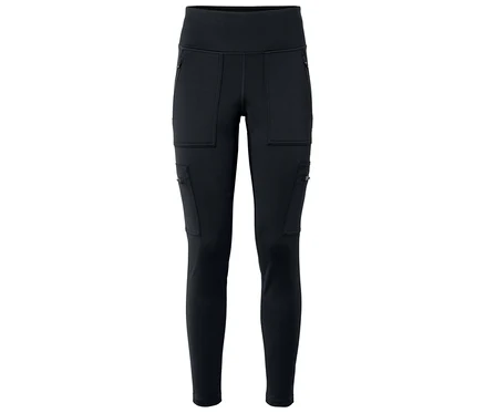 Czarne legginsy z kieszeniami na zamek i kieszeniami cargo.