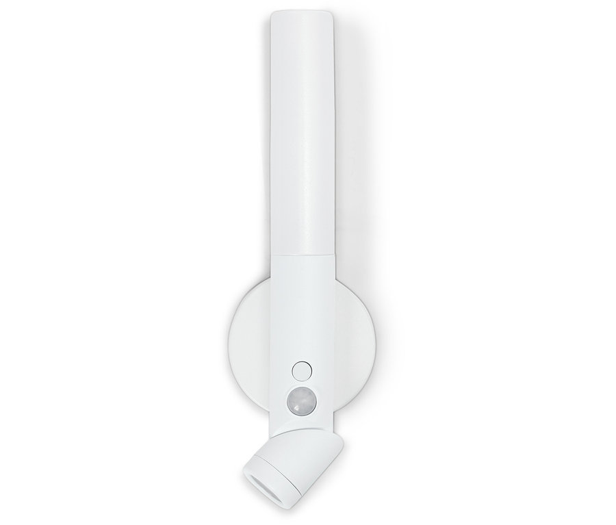 Biała lampa ścienna LED z czujnikiem ruchu.