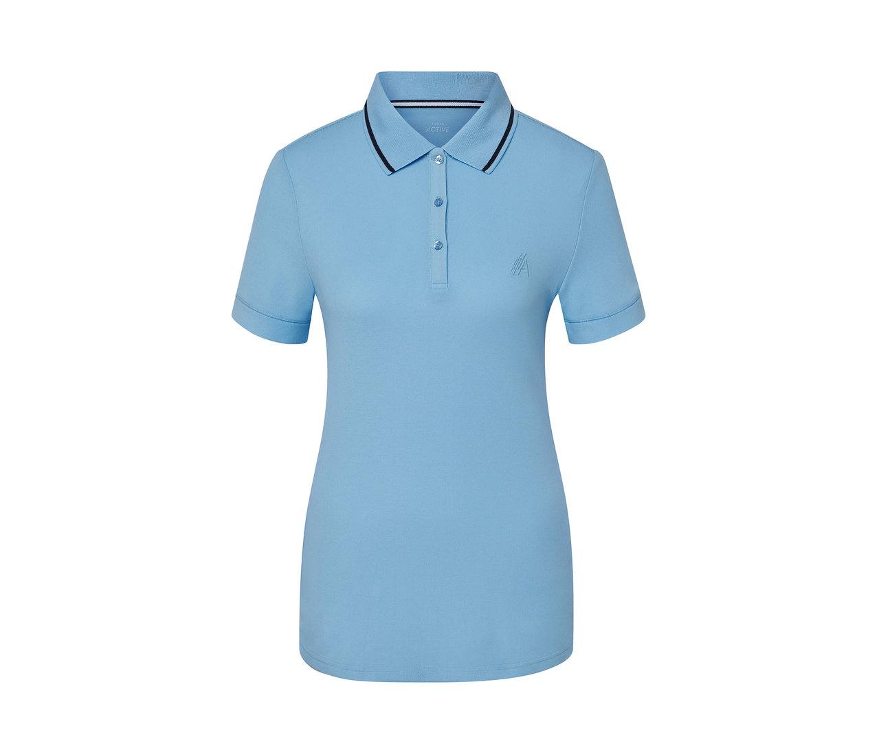 Jasnoniebieska funkcyjna koszulka polo z krótkim rękawem.