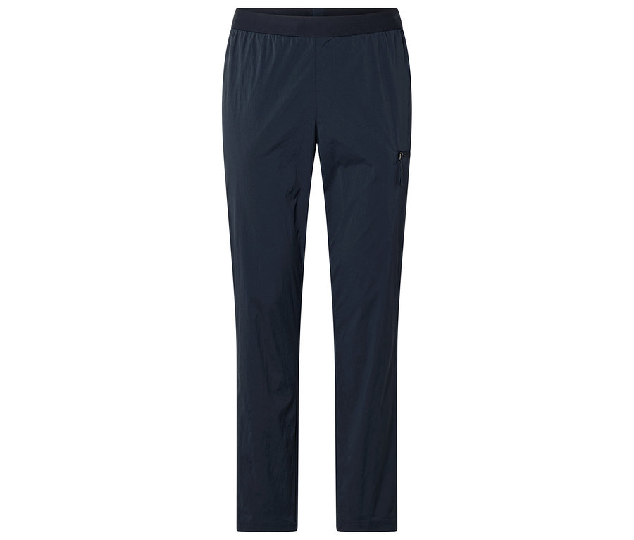 Ciemnoniebieskie spodnie outdoorowe z gumką w pasie i kieszenią na zamek.