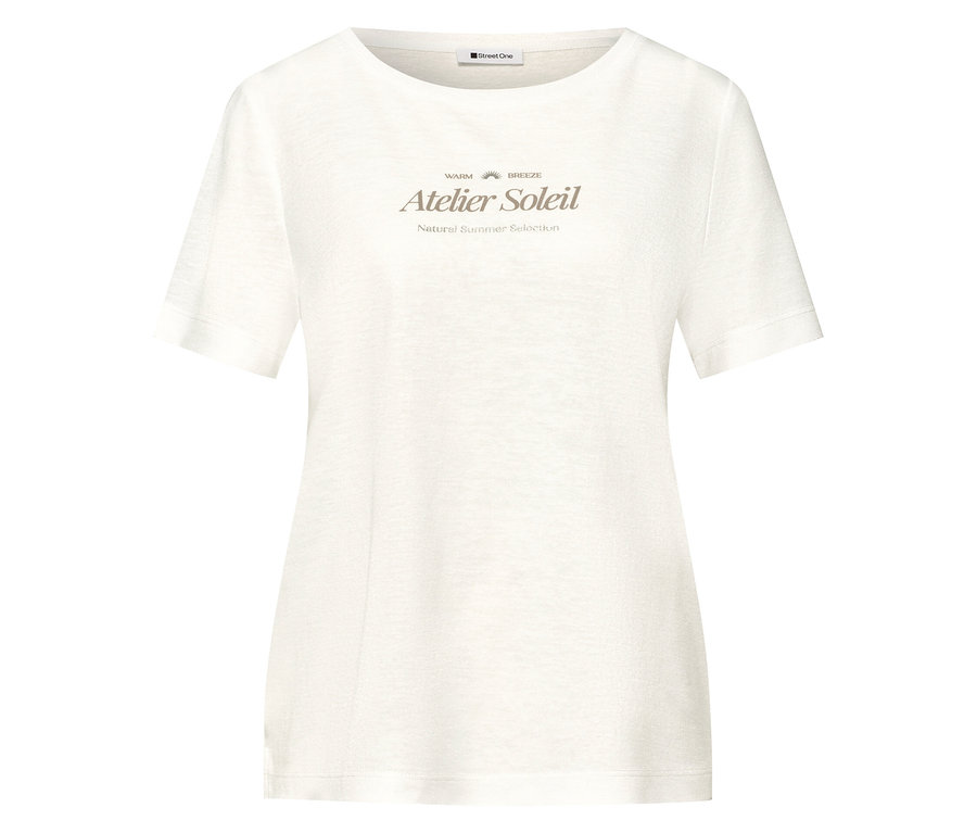 Na białym tle widoczny jest biały T-shirt z napisem "Atelier Soleil".