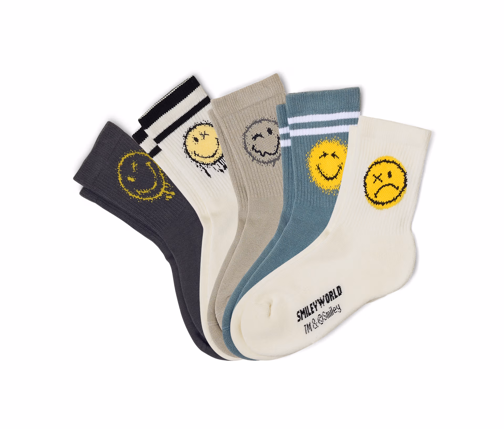 Tchibo - Skarpetki Smileyworld®, 5 par, białe/szare/turkusowe