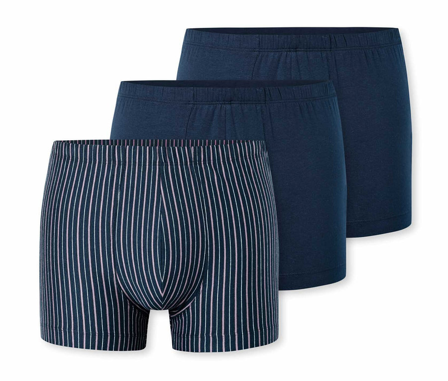Trzy pary bokserek SCHIESSER w kolorze granatowym, jedne w paski.