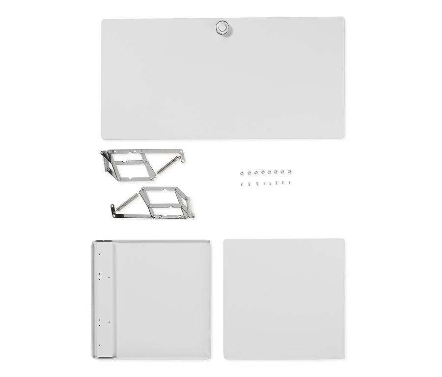 Zestaw do montażu dodatkowej klapy w serii mebli metalowych na białym tle.