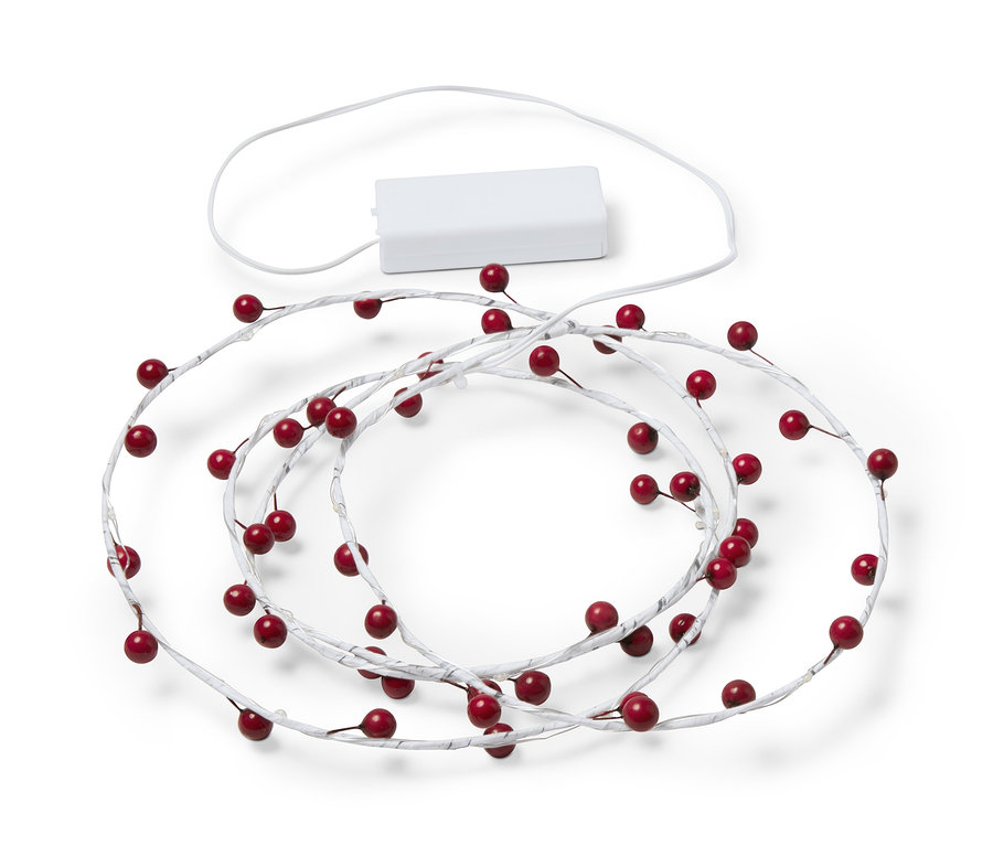 Gałązka świetlna LED z czerwonymi jagodami.