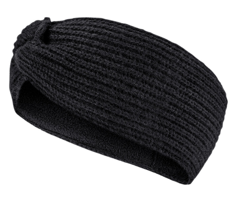 Szczegół czarnej opaski z dzianiny.