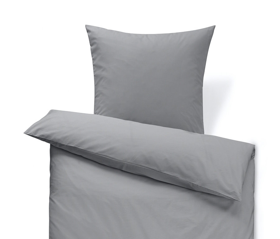 Szara pościel perkalowa w standardowym rozmiarze z poduszką u góry.