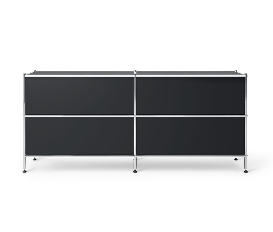 Czarna, niska szafka metalowa »CN3« z czterema szufladami.