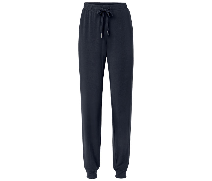 Granatowe spodnie dresowe ze sznurkiem.