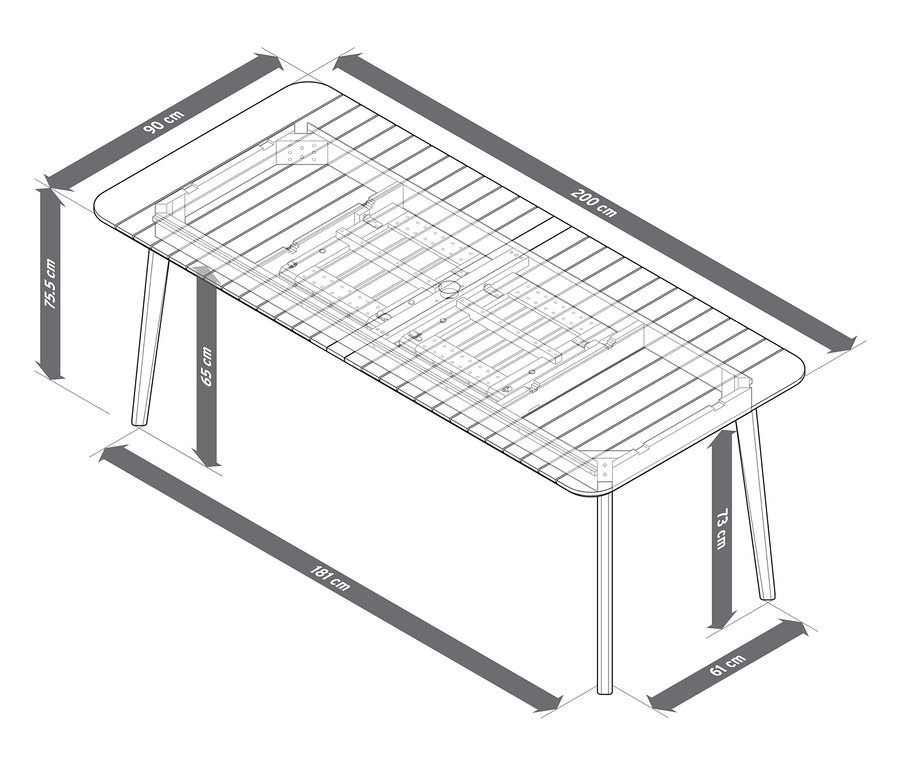 Rysunek łóżka z wymiarami.