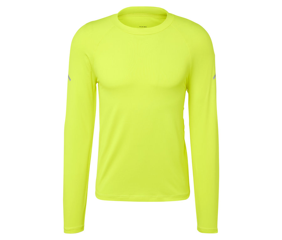 Żółta koszulka z długim rękawem na białym tle.