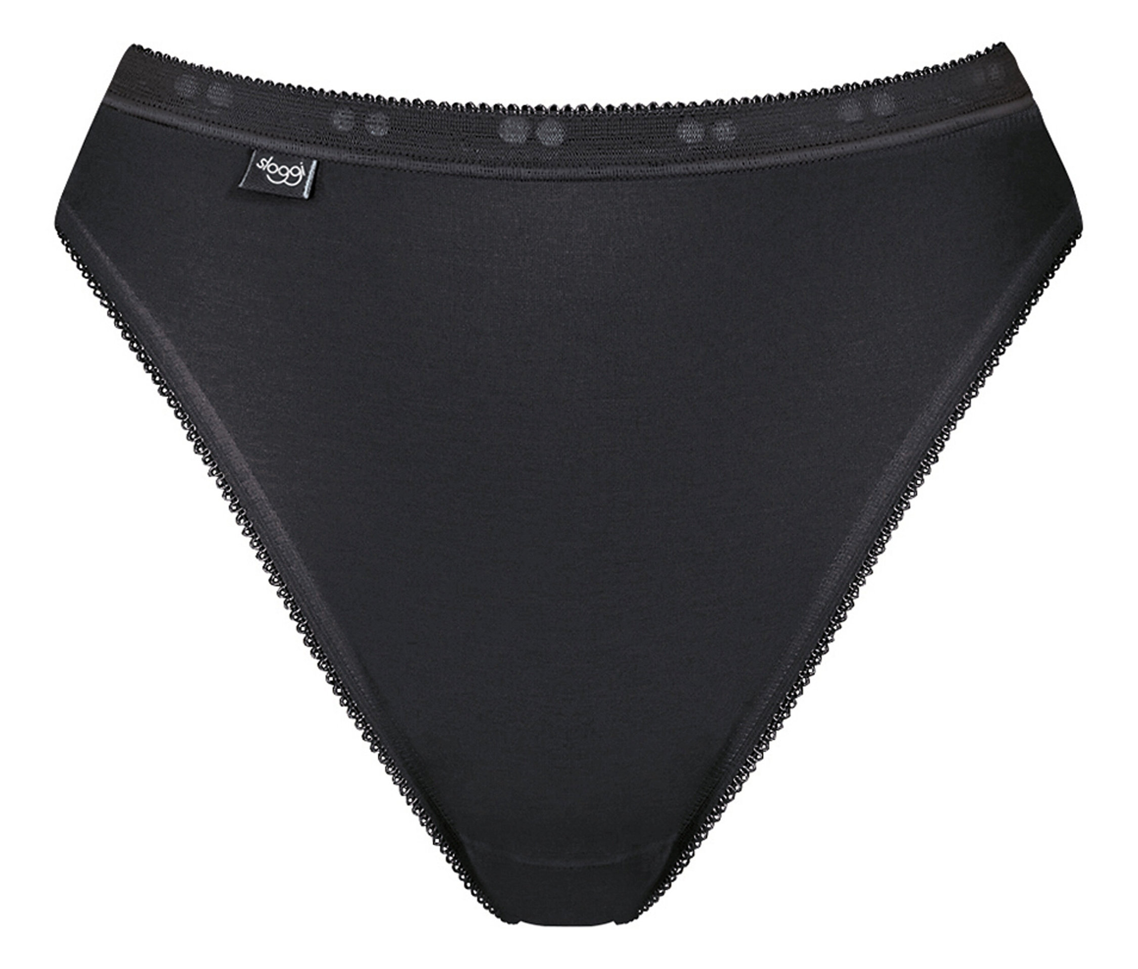 Czarne figi z koronkowym wykończeniem.