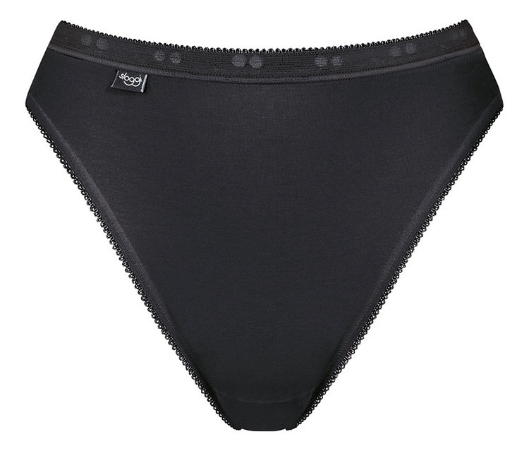 Czarne figi z koronkowym wykończeniem.