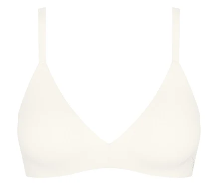 Biustonosz push-up sloggi ZERO Feel Pure THE UP, silk white z ramiączkami i dekoltem w kształcie litery V.