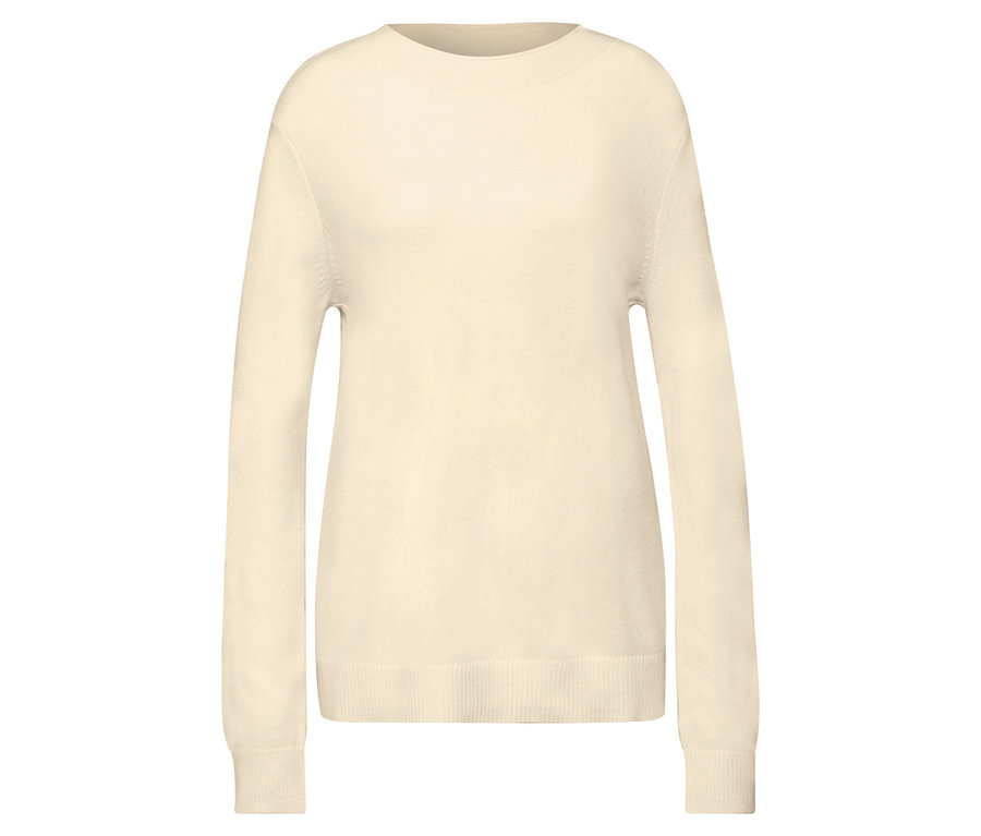 Beżowy sweter z wywiniętym brzegiem od Street One.