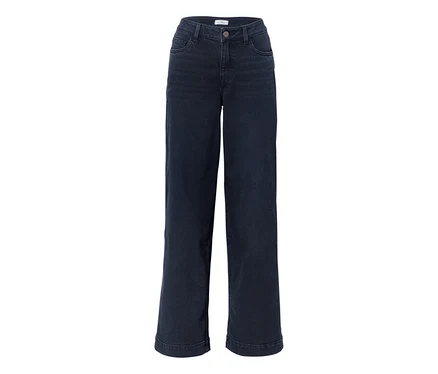 Granatowe jeansy Super Wide, fason „Lexi”, z szerokimi nogawkami.