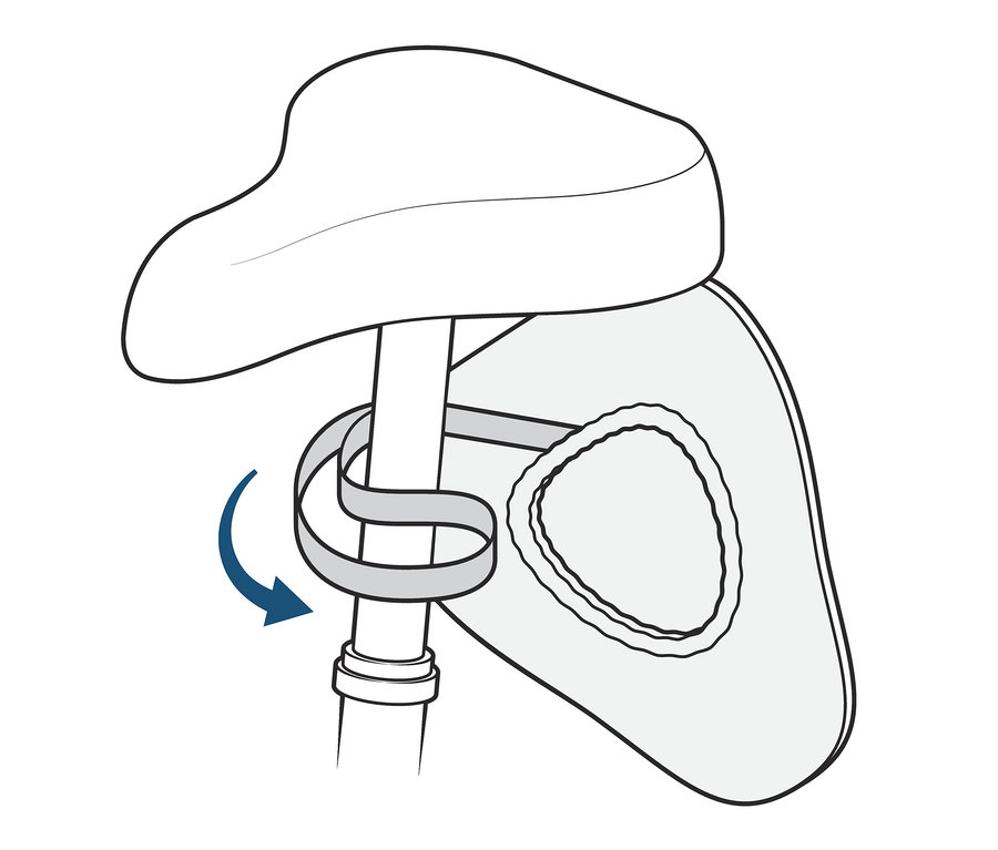 Szkic siodełka rowerowego z pokrowcem.