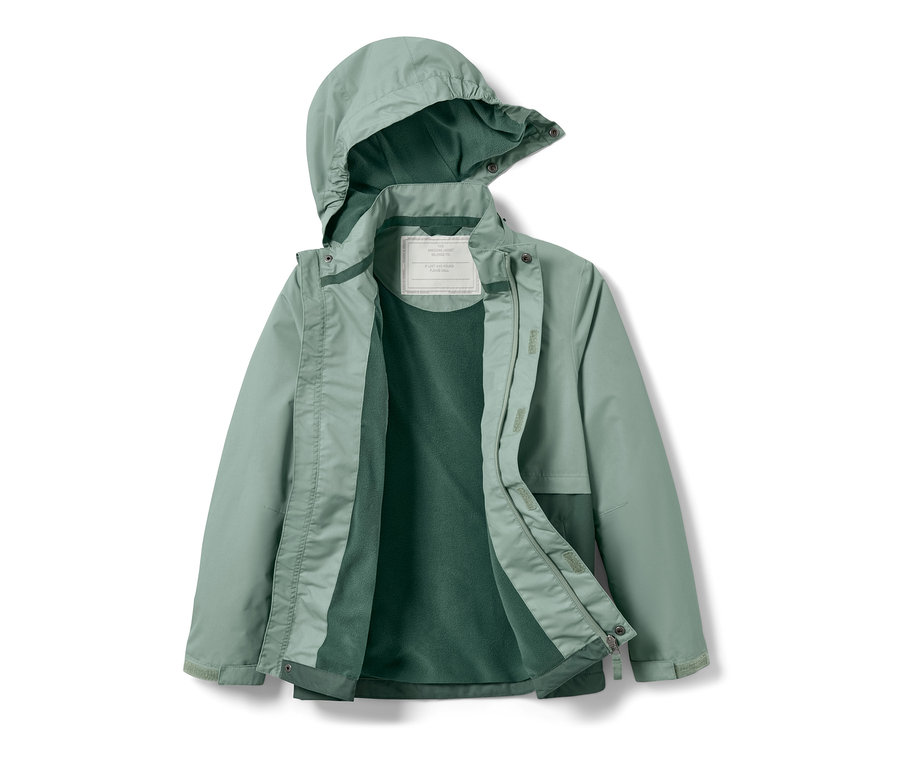 Otwarta, jasnozielona kurtka dziecięca na każdą pogodę z kapturem.