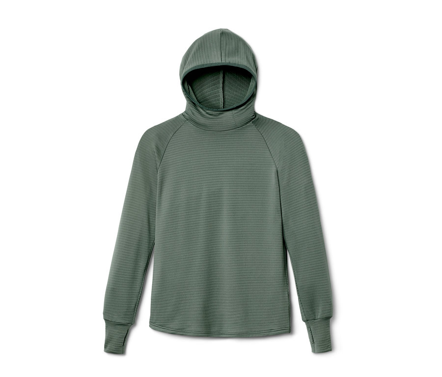 Zielona bluza funkcyjna z długim rękawem.