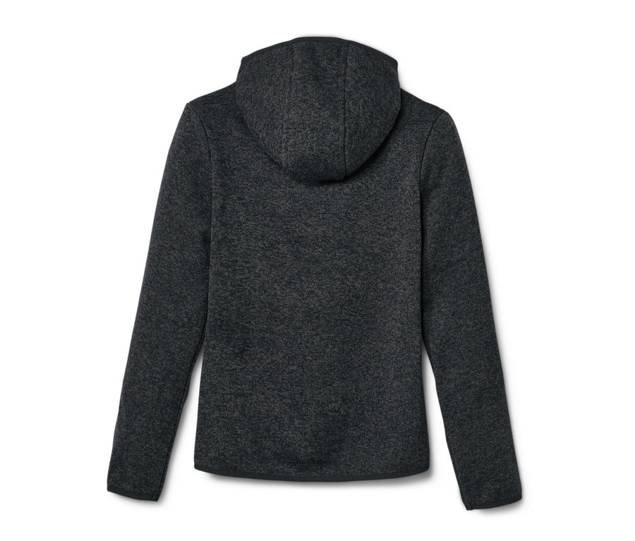 Widok z tyłu bluzy z dzianiny polarowej.