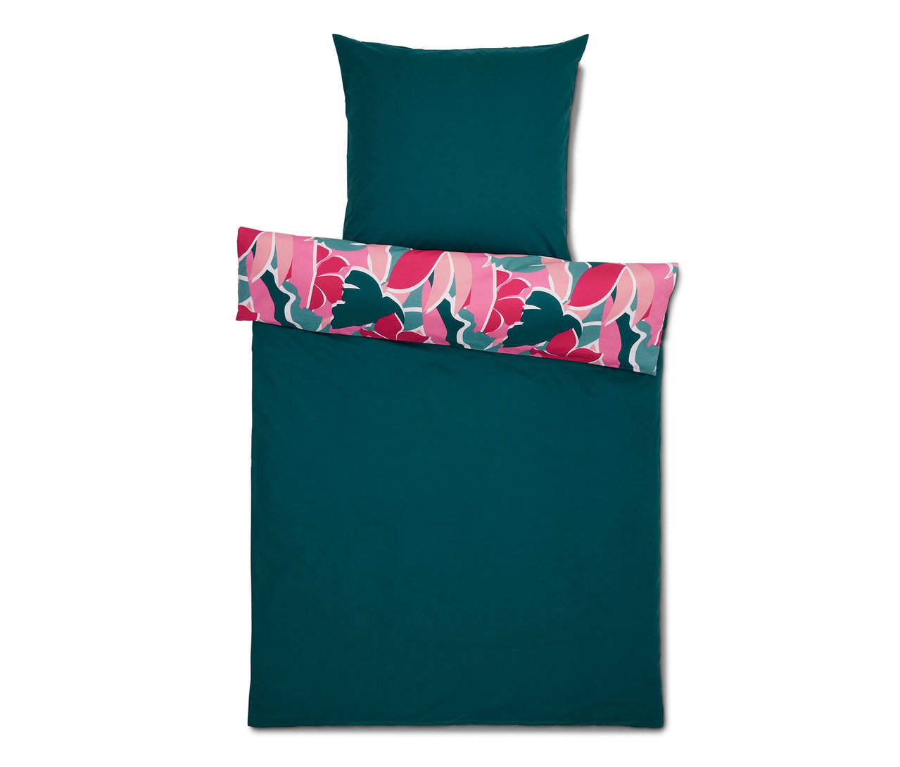 Ciemnozielona pościel perkalowa w rozmiarze standardowym i niestandardowym z kwiatowym wzorem.