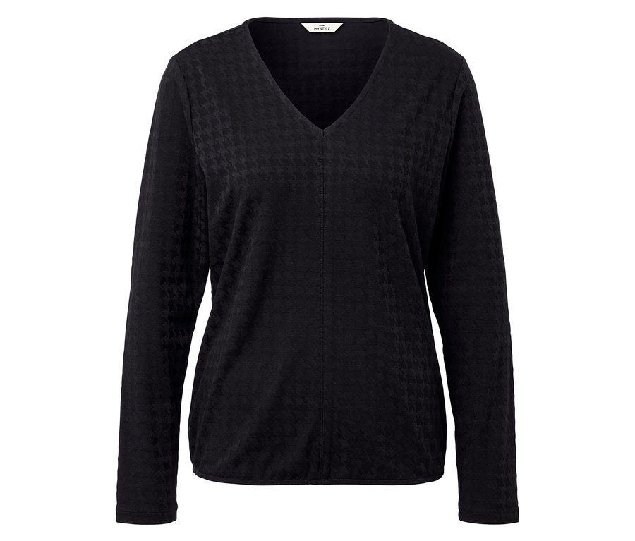 Czarna bluzka z długim rękawem i dekoltem w serek.