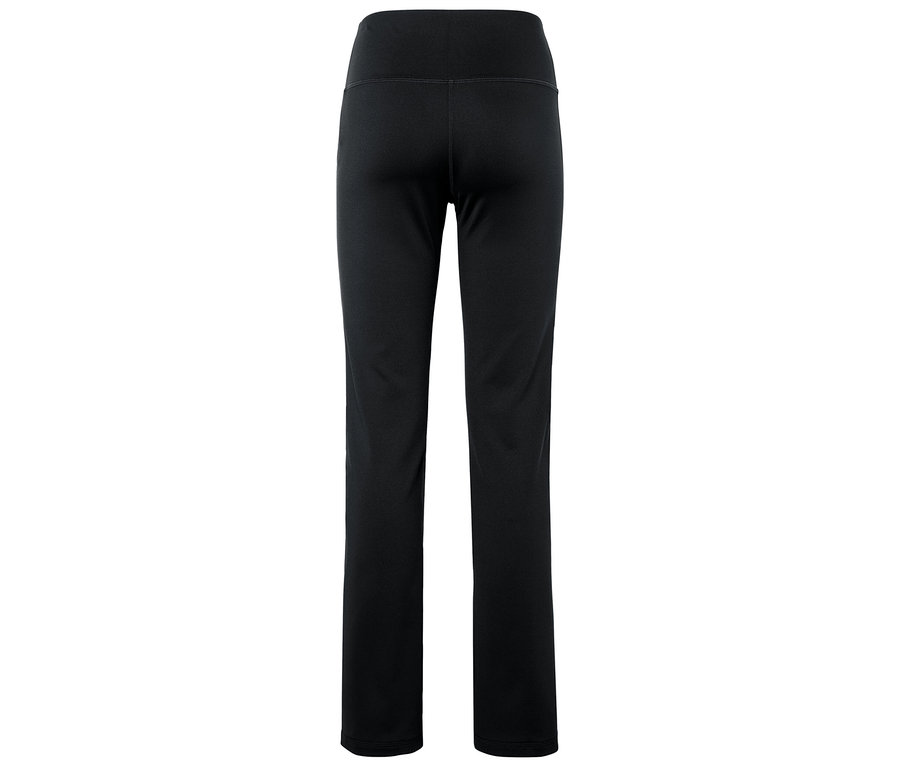 Czarne legginsy z wysokim stanem, widok z tyłu.