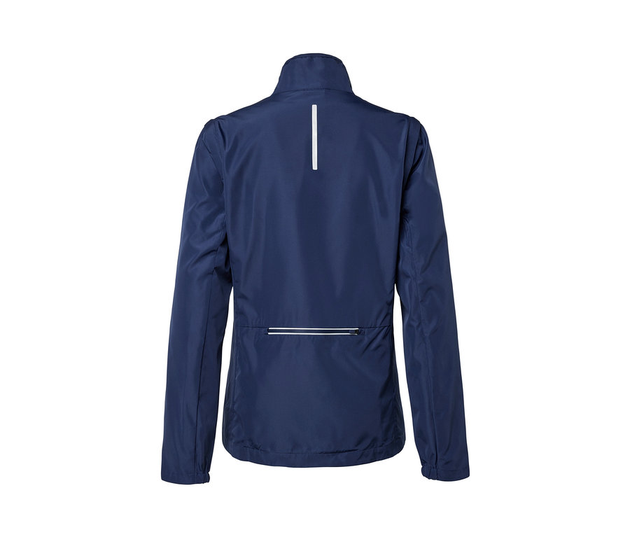 Szczegółowe ujęcie tyłu granatowej kurtki rowerowej 2 w 1.