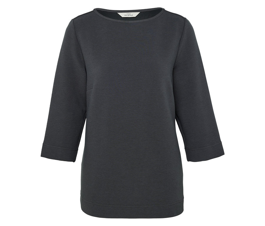 Szara bluzka z rękawami trzy czwarte.