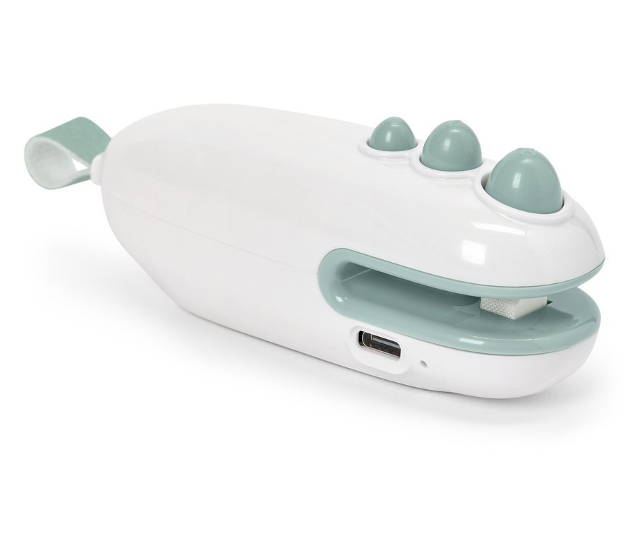 Zbliżenie białego i zielonego pilnika elektrycznego do paznokci.