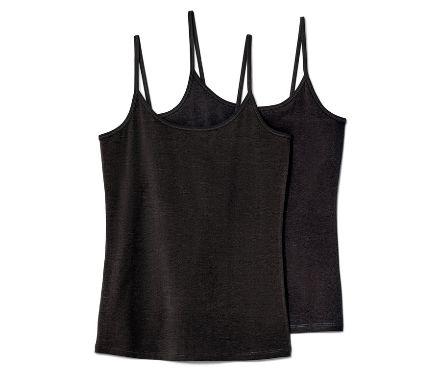 Dwie czarne koszulki na ramiączkach.