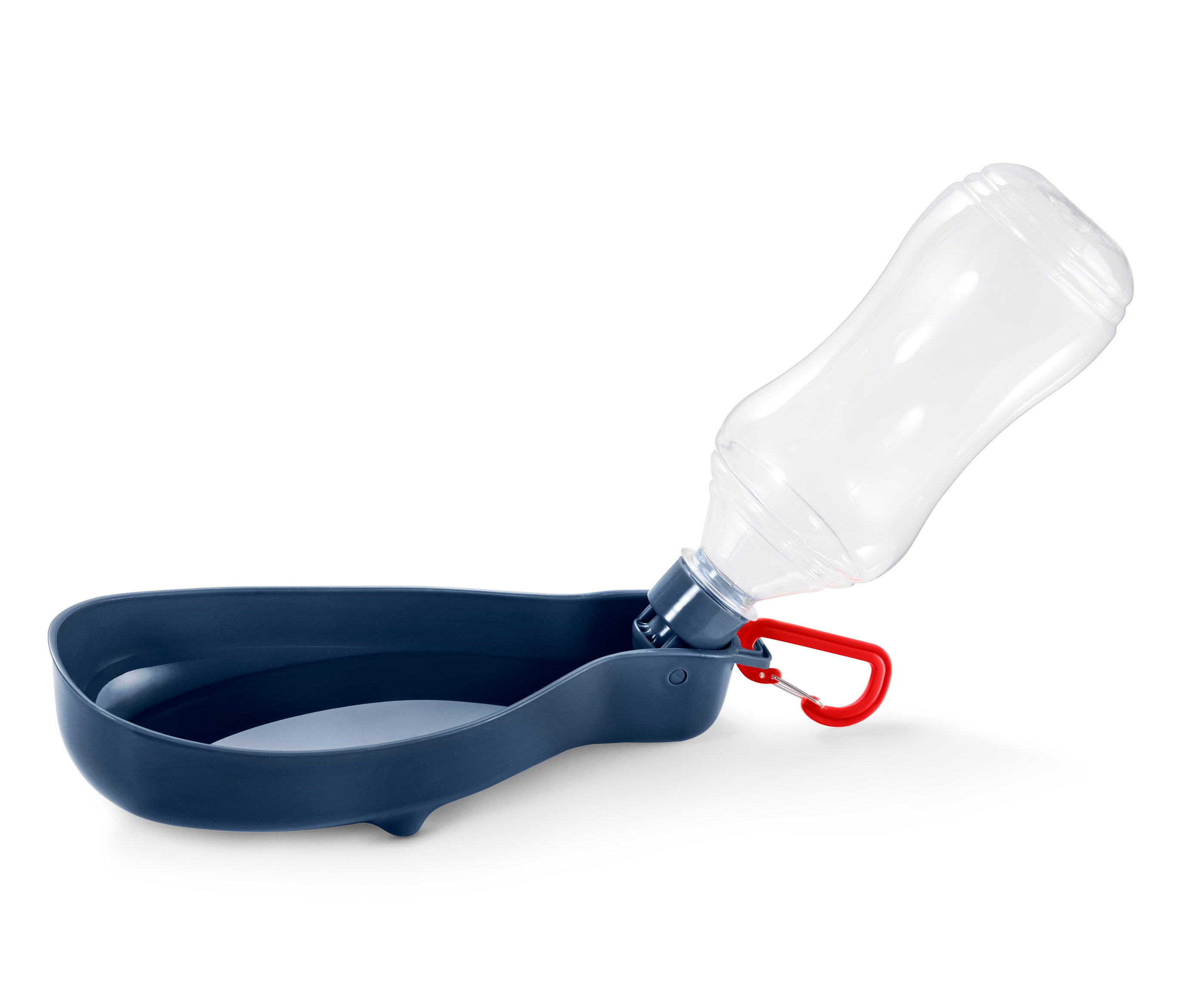 Niebieski bidon dla psa z miską.