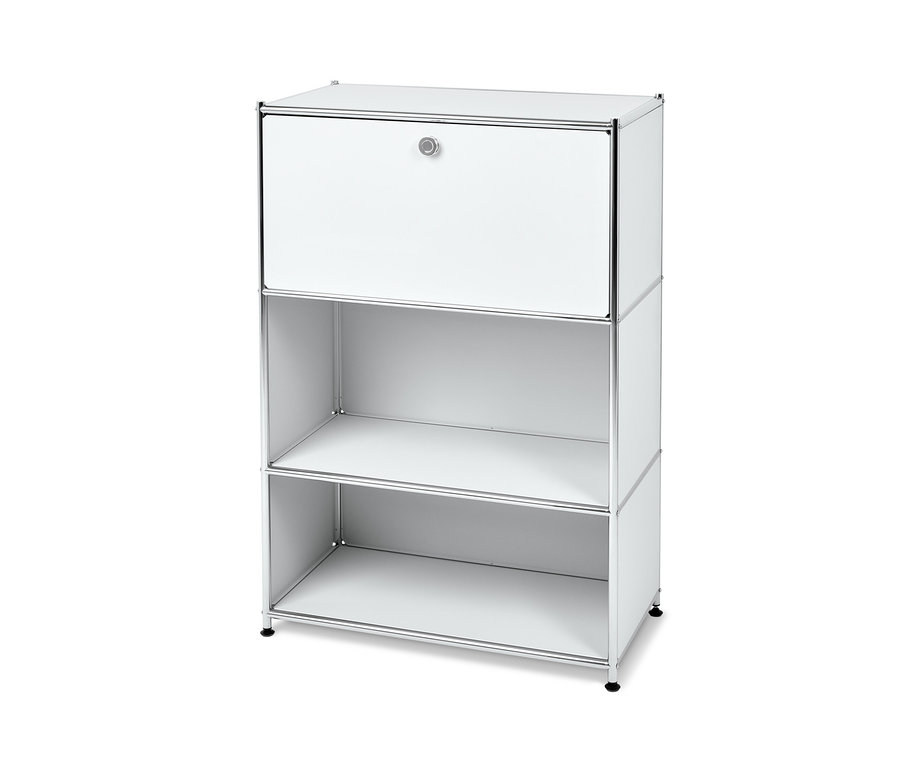 Biały metalowy sekretarzyk »CN3« z dwiema półkami.