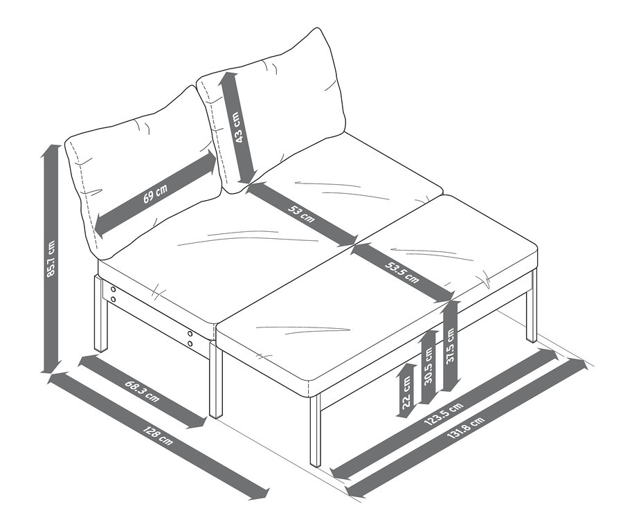Sofa rozsuwana »Elin« z wygodną poduszką i wymiarami.
