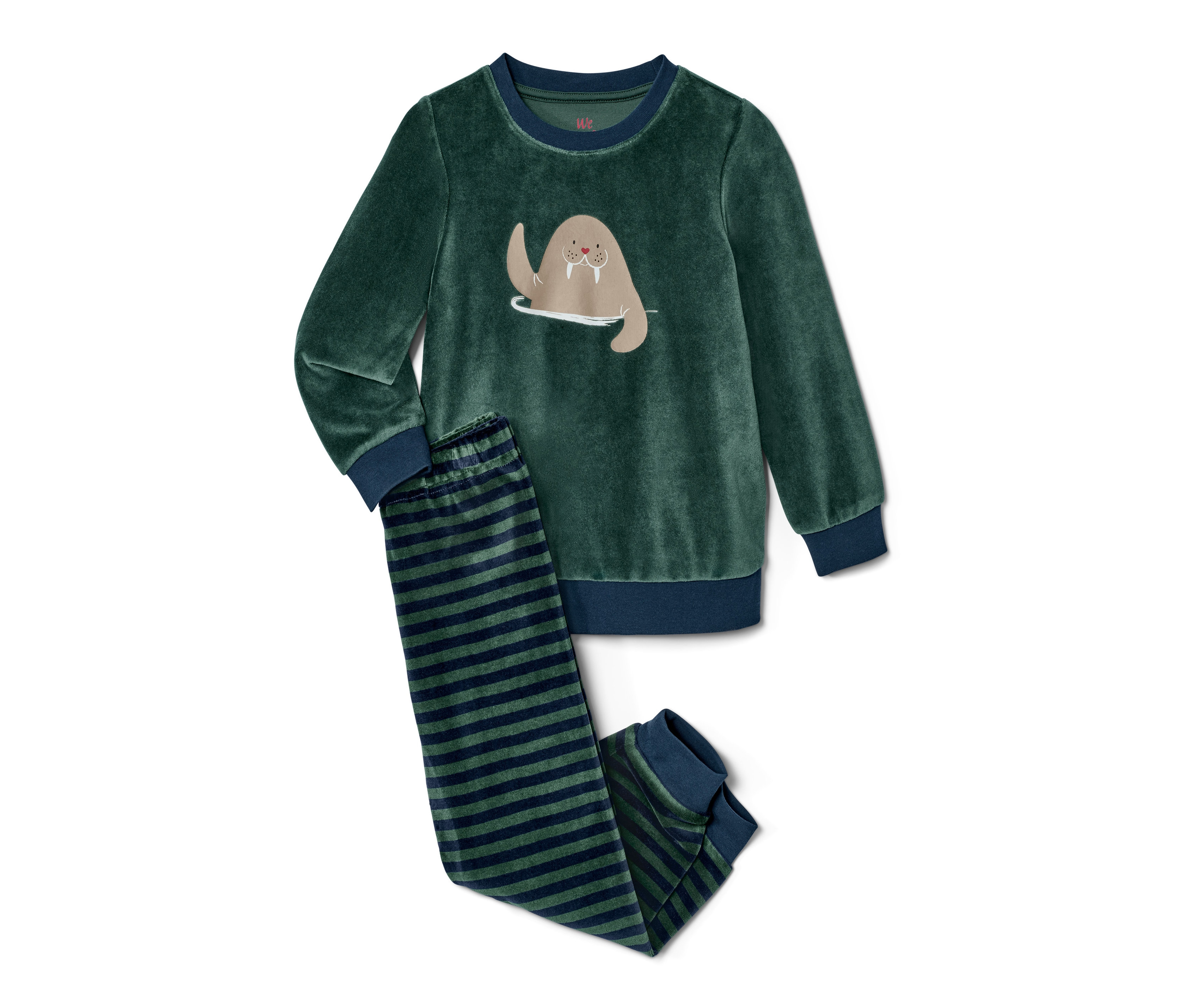 Tchibo - Welurowa piżama dziecięca- zielony/niebieski/w paski