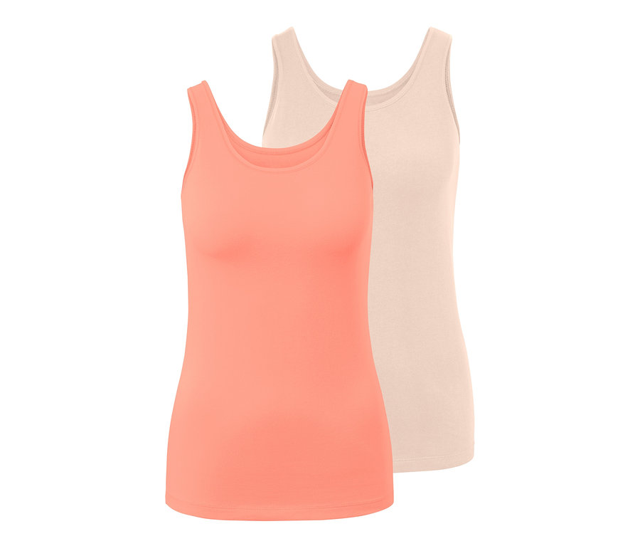 Dwa podkoszulki: jeden koralowy, drugi kremowy.