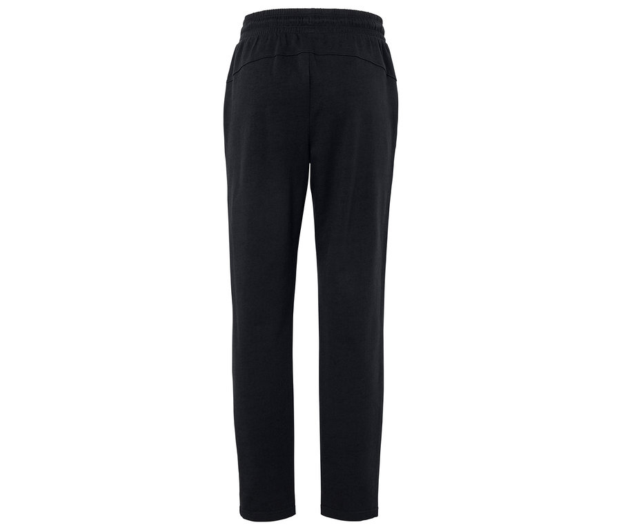 Czarne spodnie dresowe z elastyczną talią, widok z tyłu.
