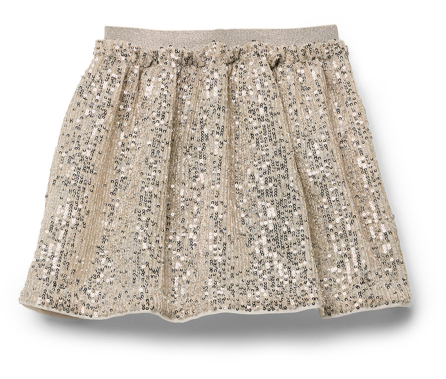 Złota, błyszcząca spódniczka z elastycznym pasem.