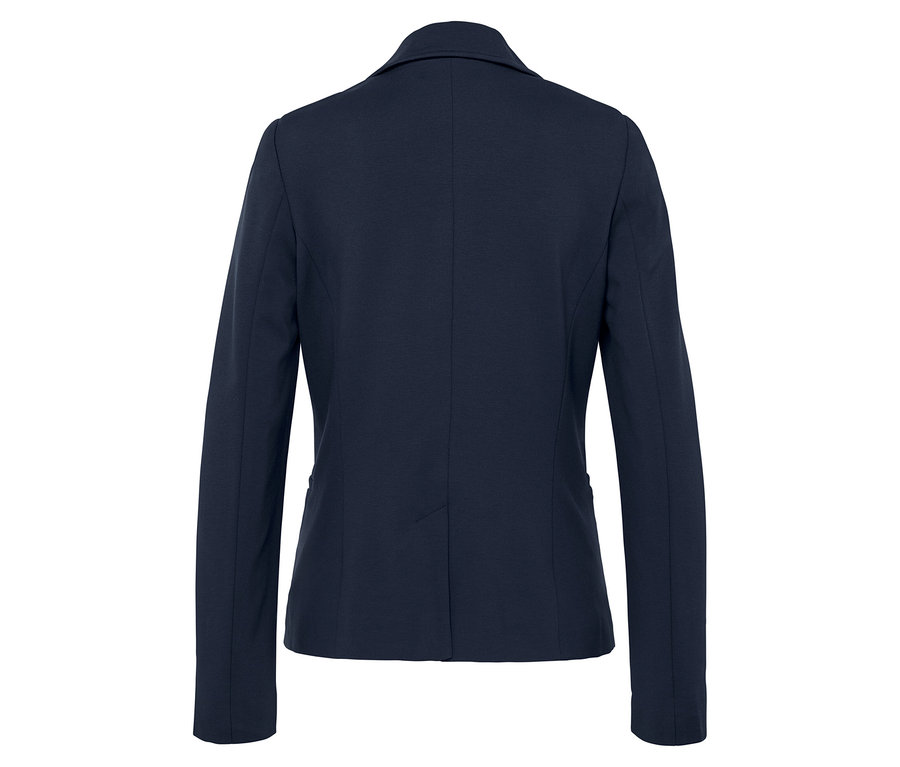 Widok z tyłu granatowej marynarki.