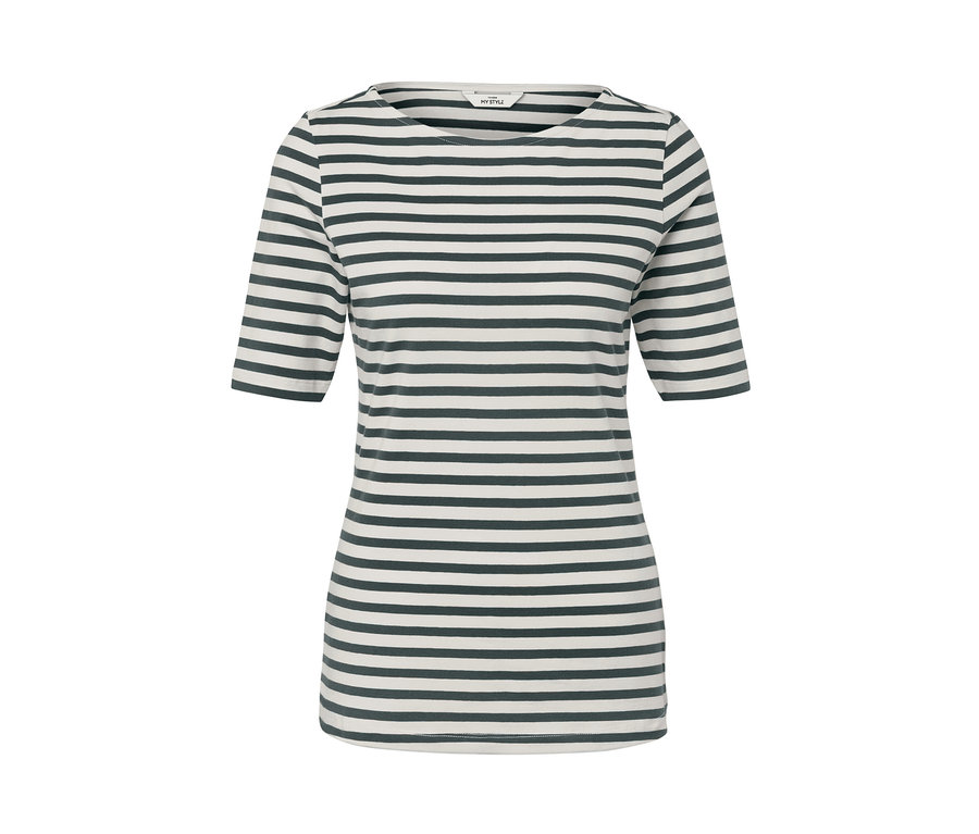 Koszulka w zielone paski z krótkim rękawem.